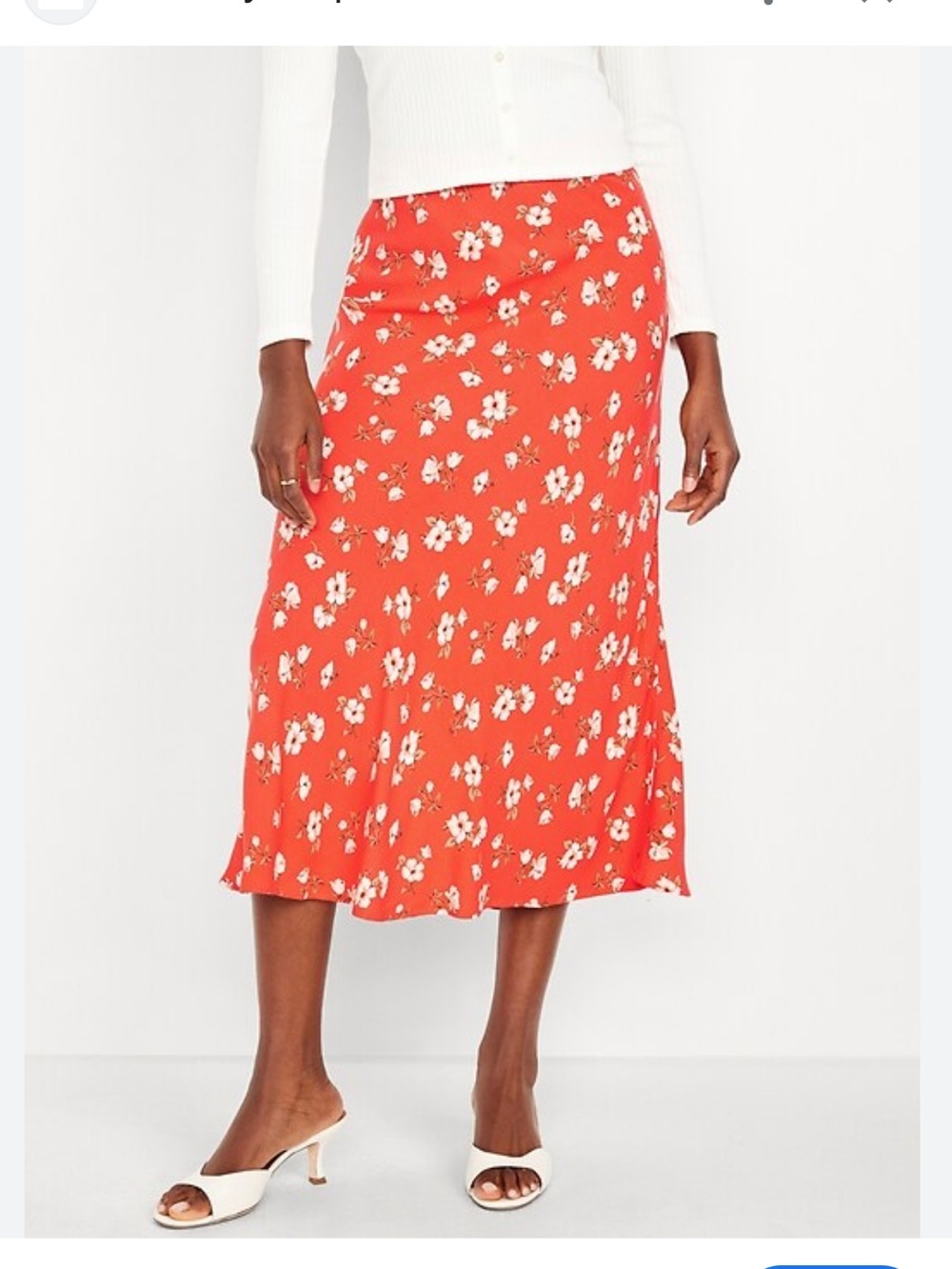 Old Navy Coral Red Floral A-Line Midi Skirt